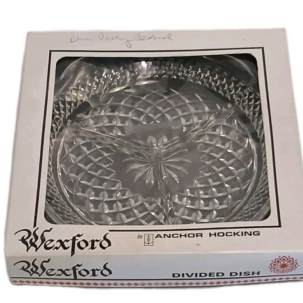 Anchor Hocking Wexford Glass Divided Relish Dish Plate‎ in Original Box Vintage